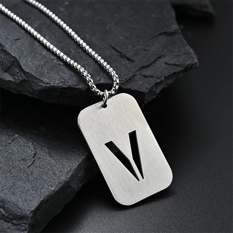 Letter Hollow Necklace Men's and Women's Hip Hop Accessories Rectangle Stainless Steel Smooth Military Brand Pendant Necklace
