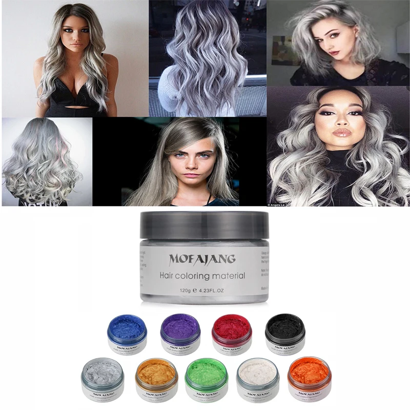 

Wholesale 120pcs/Lot MOFAJANG 9 Colors Temporary Hair Color Wax Dye Styling Paste Gray/White/Blue Disposable Fashion Hair Dye
