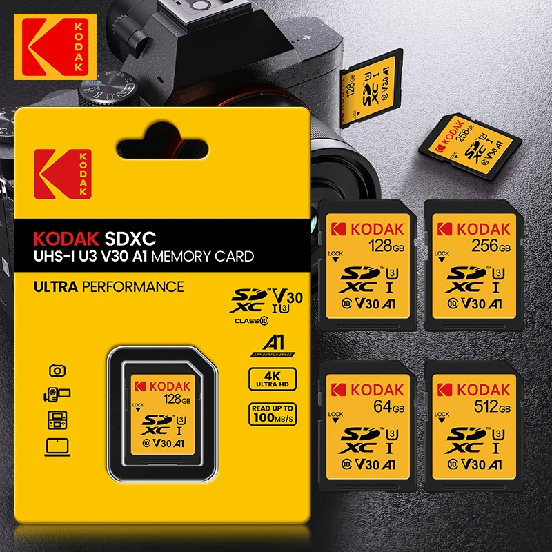 

Карта памяти KODAK SD Card 256G SDHC SDXC UHS-II Card C10 U3 V30 4K V90 8K UHS-I Full HD 100 Мб/с для Carame