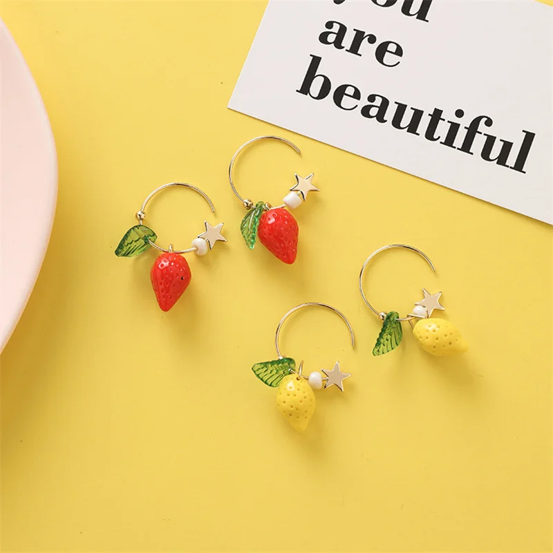 Летние цветные эмалевые милые серьги-подвески из сплава, летняя коллекция, клубника, лимон, новые модные очаровательные серьги