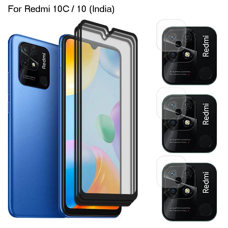 Vetro Temperato Per Xiaomi Redmi 10C Pellicola Salvaschermo + Fotocamera Soft Lens Per Redmi 10 C / Prime Plus 10A Glass 9H Protecive
