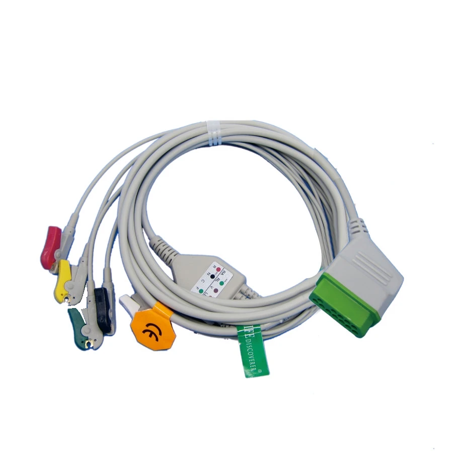Совместимый кабель ЭКГ NIHON KOHDEN AHA/IEC 3 вывода 5 выводов захват с защелкой для