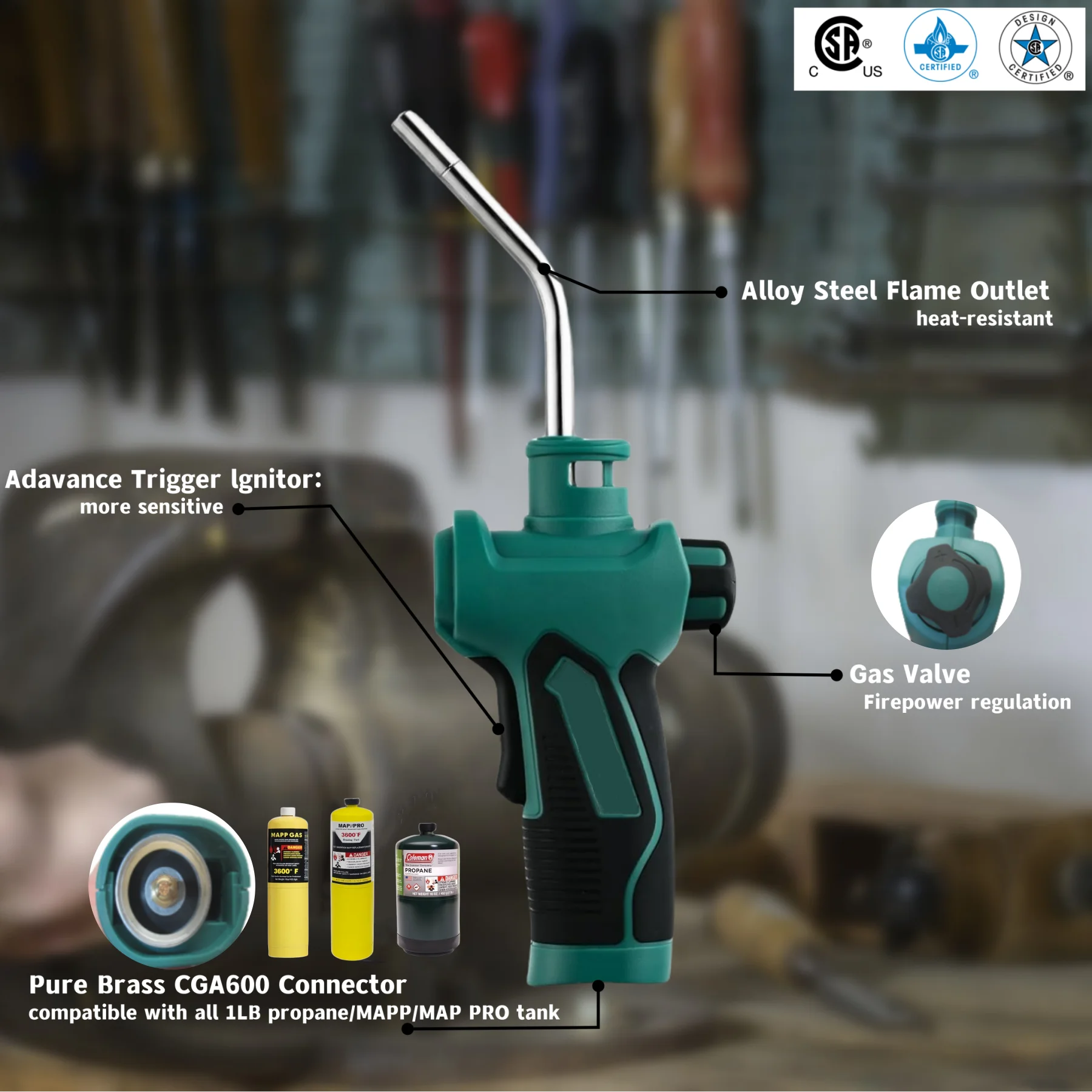 Пропановая горелка газовая Mapp сварочная пламенный паяльный пистолет CGA600 нагрев