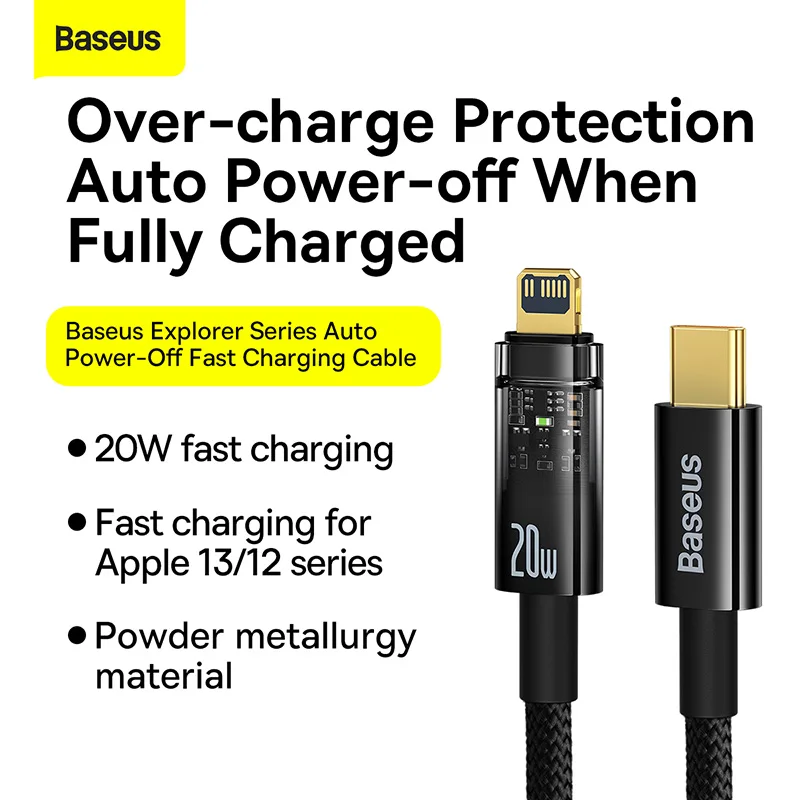 USB-кабель Baseus 20 Вт для iPhone 14 13 12 11 Pro Max Mini с автоматическим отключением шнур быстрой