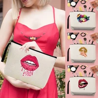 make up pouch toiletries organizer bag cosmetic case wedding party lady clutch phone purse pencil bags mouth pattern
