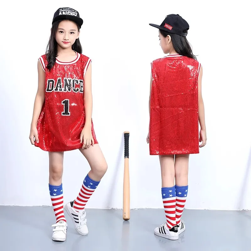 

Girls Sequins Hip Hop Dance Costume Glitter Tank Top with Socks Sparkly Stage Performance Outfits 5-12 Years
