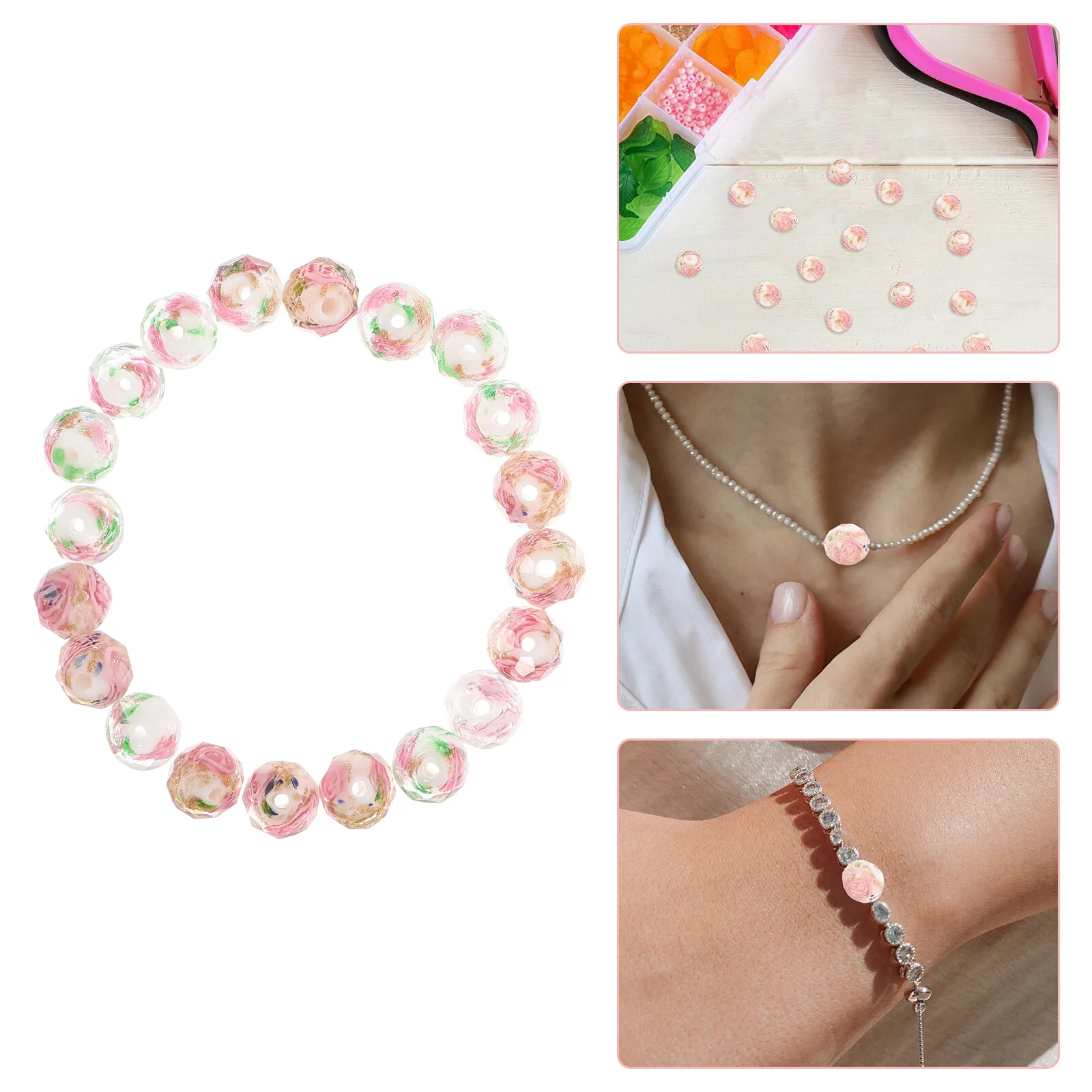 

20 Pcs Circle Necklace Glass Wheel Beads Flower Pattern Small DIY Accessories Bracelet Hair Braids Making Lighting Necklace