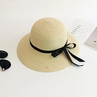 summer straw hat beach hats foldable hat uv bow caps on hat bohemian straw womens screen leisure outdoor j5y1
