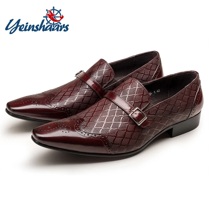 

Luxury Classic Mens Wedding Dress Shoes Leather Men Formal Shoes Monk Buckle Strap Pointed Toe Oxford Loafer Shoes for Men