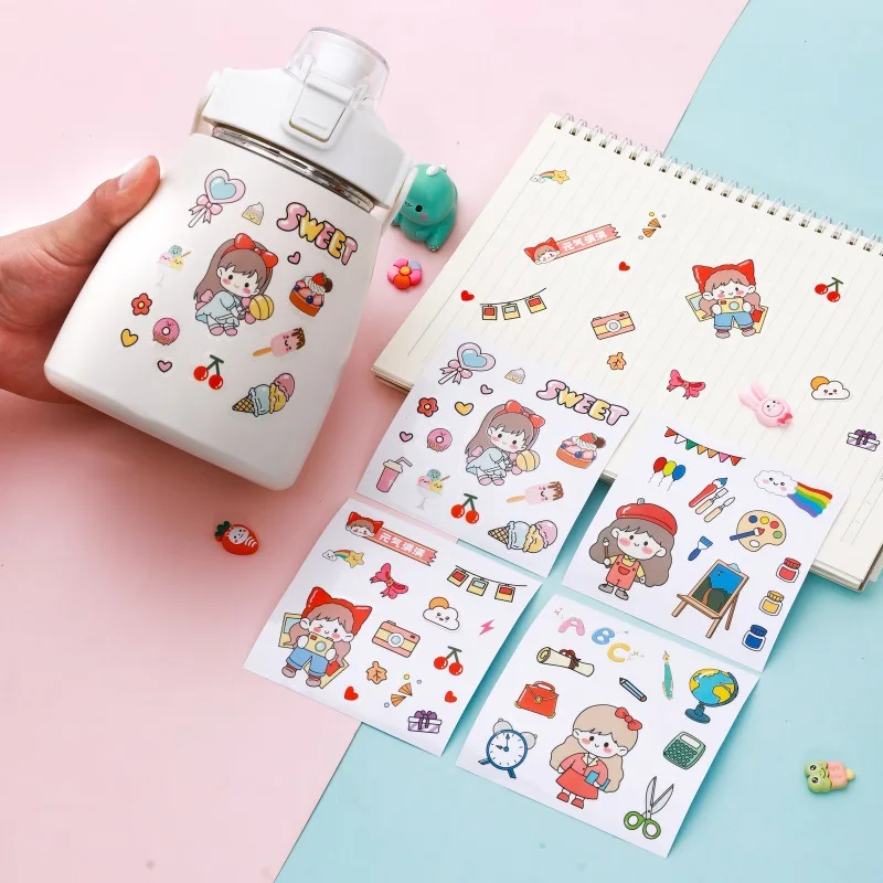 

4 Sheets/Set Children's Cartoon Hand Account Stickers Cute Sweet Girl PVC Waterproof Scrapbook Water Cup Sticker