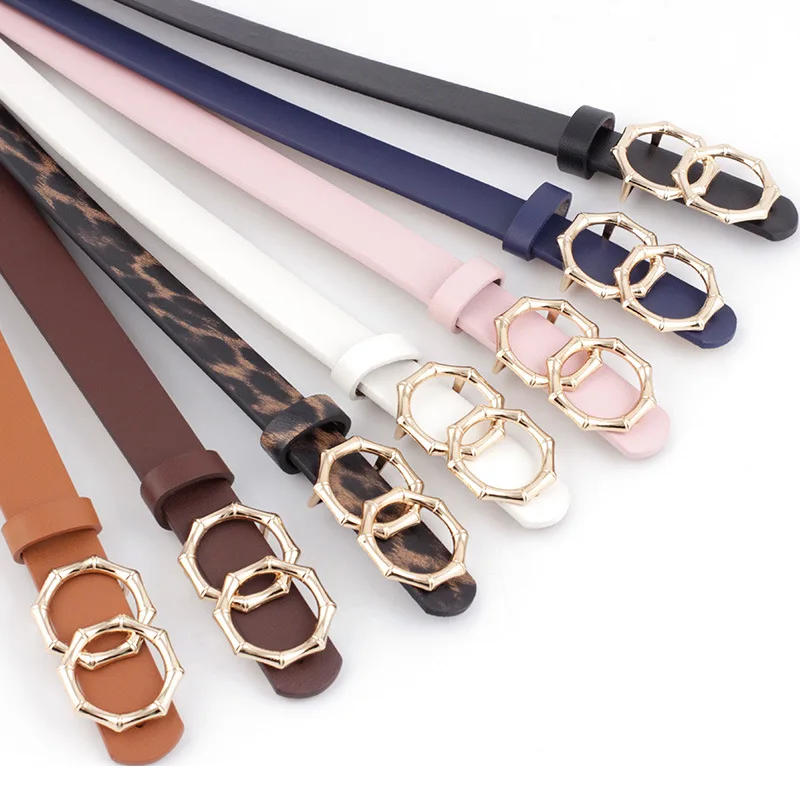 

Fashion Simple Double Ring Hexagonal Ladies Belt Women Casual Belt Decorated Jeans Dress with PU Leather Buckle Belt
