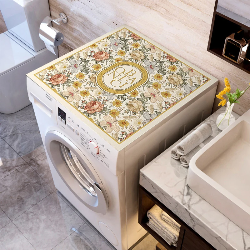 

Washing Machine Dust Proof Mat Waterproof Flowers Furniture Cover Faux Leather Microwave Table Protecor Home Decor tapis cuisine
