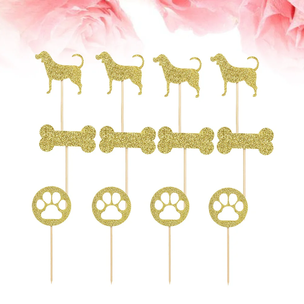 

12 Pcs Happy Bday Bone Birthday Toppers Cakes Bone Dog Birthday Cupcake Topper Top Hat Cake Inserts Double Layer