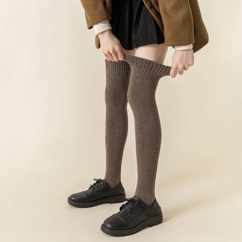 Winter Womens Thigh High Socks Cotton Striped Over The Knee Socks Knit Warm Tall Performance Pantyhose 60CM EU 35-41 US 5-8