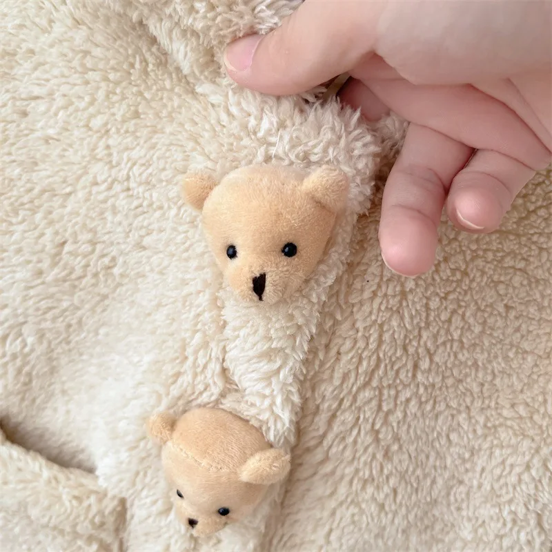 Fall Winter Baby Rompers Warm Girls Hooded Jumpsuits Cartoon Bear Infant Boys Thicken Warm Outfit