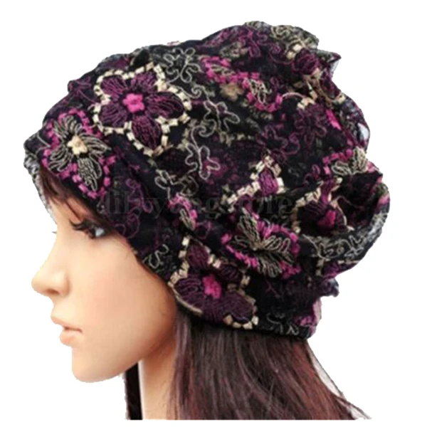 

Women Lady Winter Bandana Beanie Turban Head Wrap Band Lace Hat Warm Cap, Black