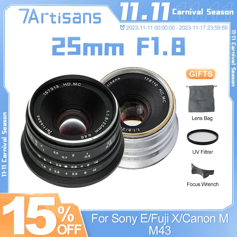

7artisans 7artisans 25 мм F1.8 Φ Prime ручная фокусировка объектив для эргономичного портрета Sony E Canon фотоаппараты 4/3
