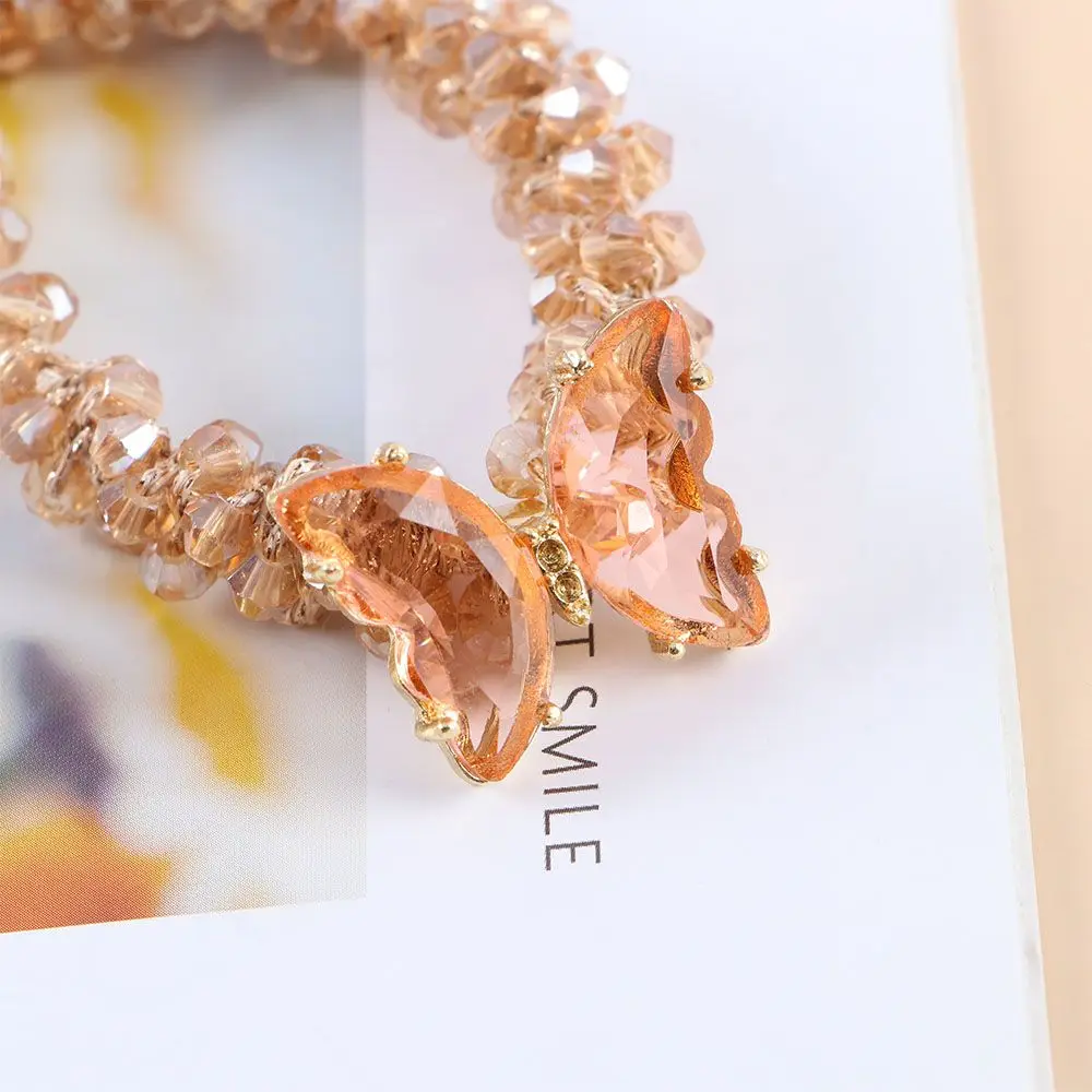 

Simple Fashion Crystal Beaded Crystal Butterfly Temperament Ins Style Hair Ties Elastic Hair Bands Scrunchies Hair Rope