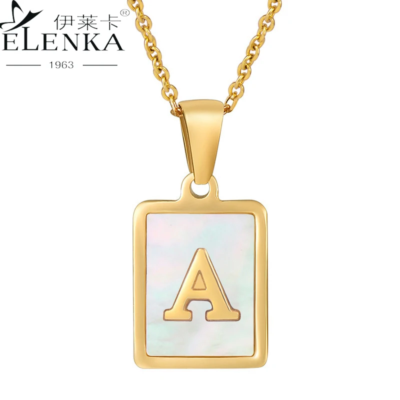 

Couple DIY Name Necklaces Women Men Square A-Z Alphabet Letter Pendant Titanium Steel Shell Letters Necklace Stainless Jewelry