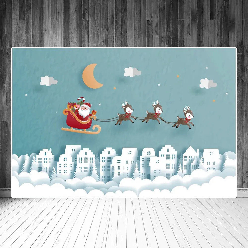 

Фоны для фотосъемки с изображением рождественского отца оленей саней Луны ночи Мультяшные Декорации для вечеринки дома фоны для фотобудки