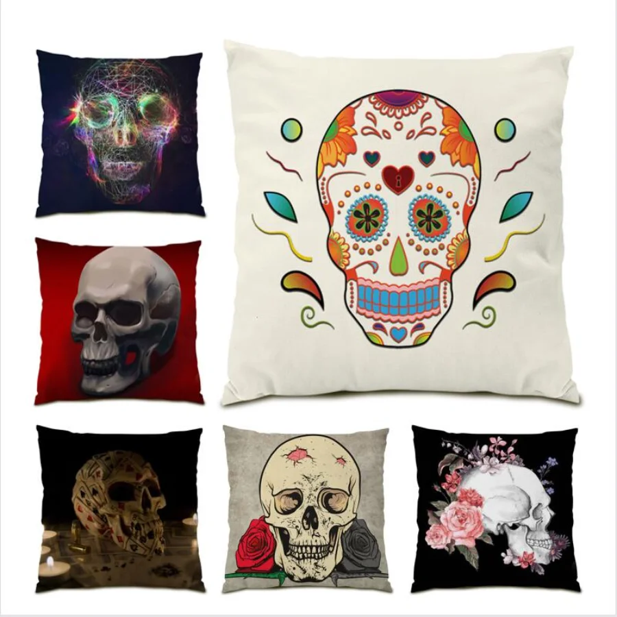 

Pillow Cover Velvet Living Room Decoration Skull Cushion Cover 45x45 Square Home Decor Throw Pillow Covers Gift Bed Sofa E0717