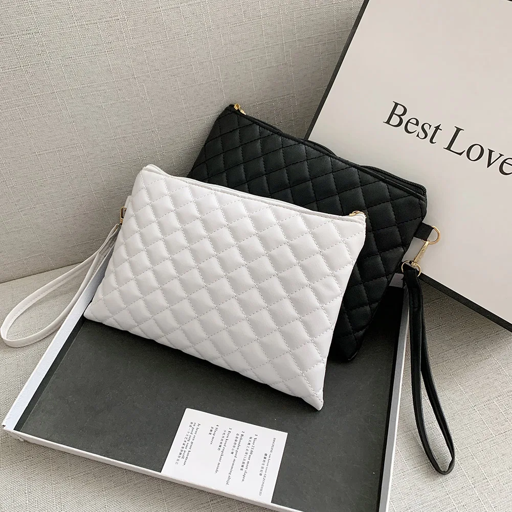 

Diamond Lattice Embroidery Thread Envelope Bags Women PU Leather Clutch Female Causal Handbags Evening Tote