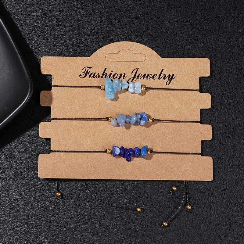 

3Pcs/Set Natural Aquamarine Stone Bracelet Irregular Lucky Reiki Stone Chip Beads Bracelets for Women Men Handmade Jewelry Gift