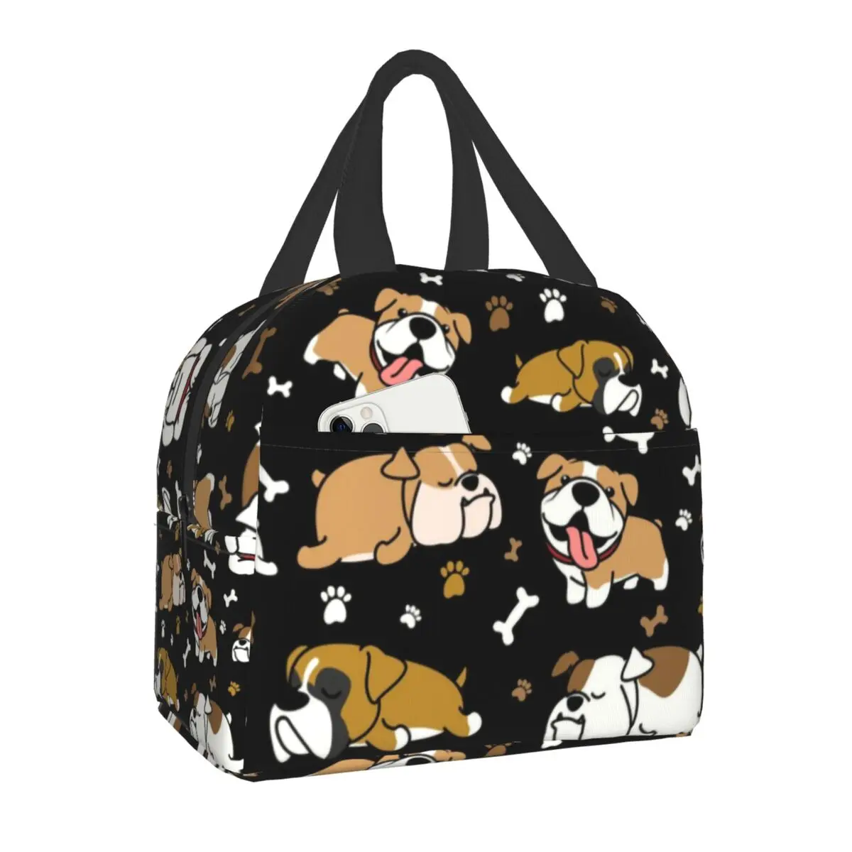 

Custom Cute English Bulldog Lunch Bag Women Cooler Warm Insulated Lunch Boxes for Adult Office Fruit Fresh Storage Bag