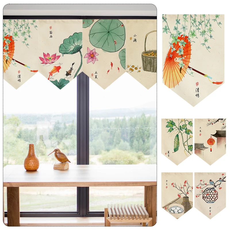 Triangle Chinese 24 Solar Terms Partition Door Head Curtain Shop Signboard Hanging Decoration Teahouse Kitchen Short Curtain 
