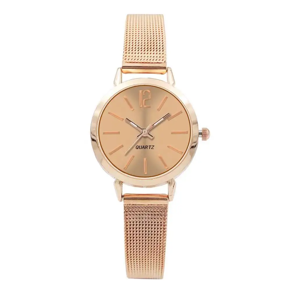 Женские кварцевые часы с сетчатым стальным браслетом под розовое золото 18 К -