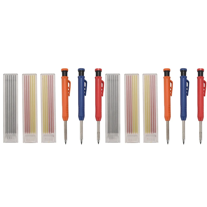 

6 Solid Color Woodworking Pencils,Long Nostril Automatic Pencil Marking Tool, With Built-In Sharpener,For Woodworking