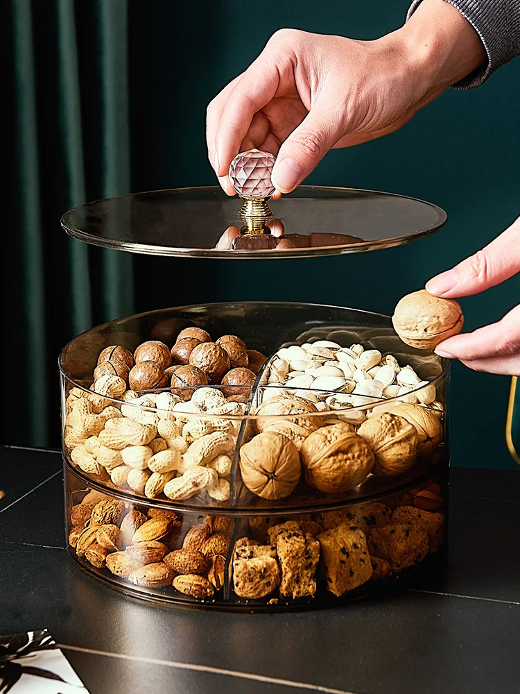 

Transparent Double Layer Dried Fruit Box Light Luxury Household Creative Fruit Plate Living Room Coffee Table Nuts Snack