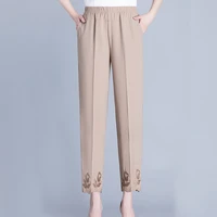 2022 summer women capris pants casual loose elastic high waist trousers ankle length straight pants khaki black 6xl