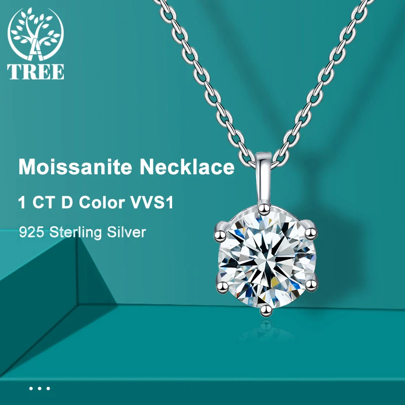 

ALITREE 2.0ct 8mm VVS1 D Color Moissanite Necklace 925 Soild Sterling Sliver Chain Fine Jewelry for Woman Wedding Engagement