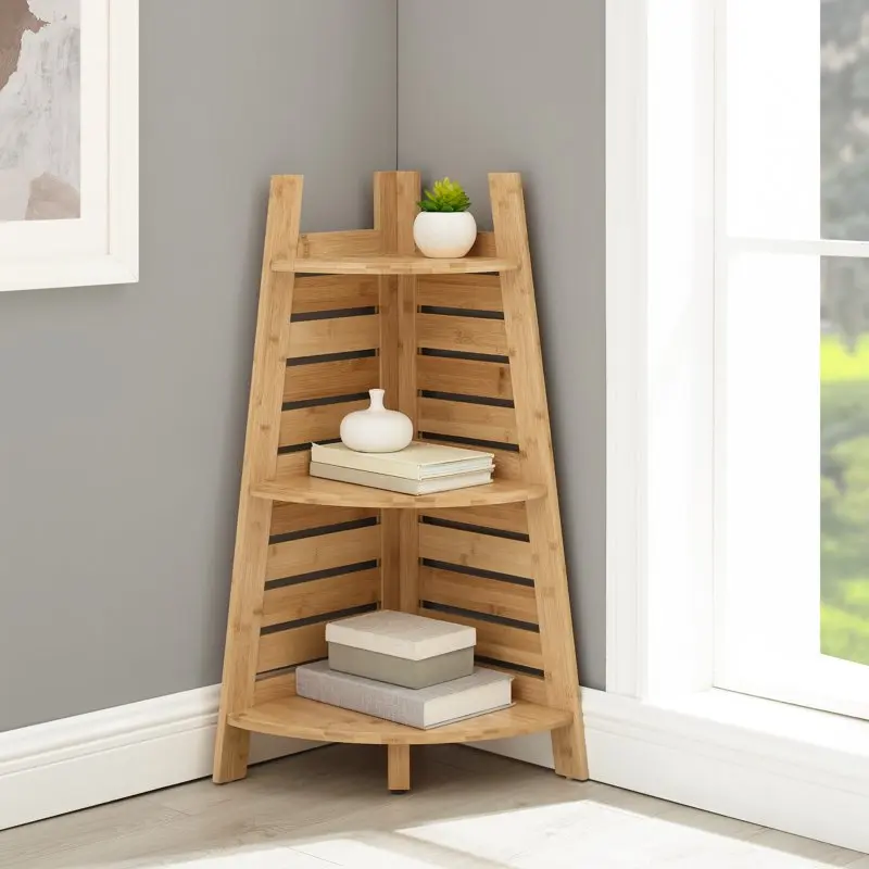 

3- Bathroom Corner Bookcase, Natural Bamboo