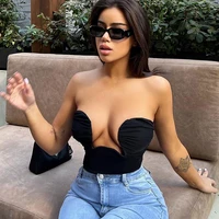luoyiyang summer 2022 new style womens clothing fashion one word collar sexy low cut short style backless slim t shirt woman