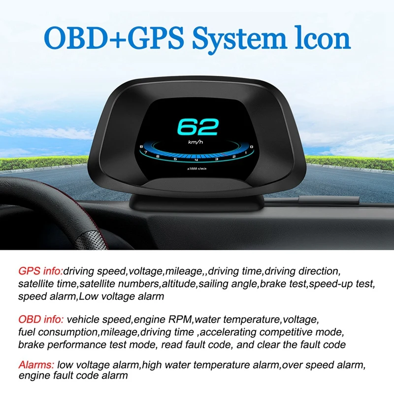P19 HUD OBD2 GPS Head Up Display Умный датчик автомобильного спидометра Охранная сигнализация