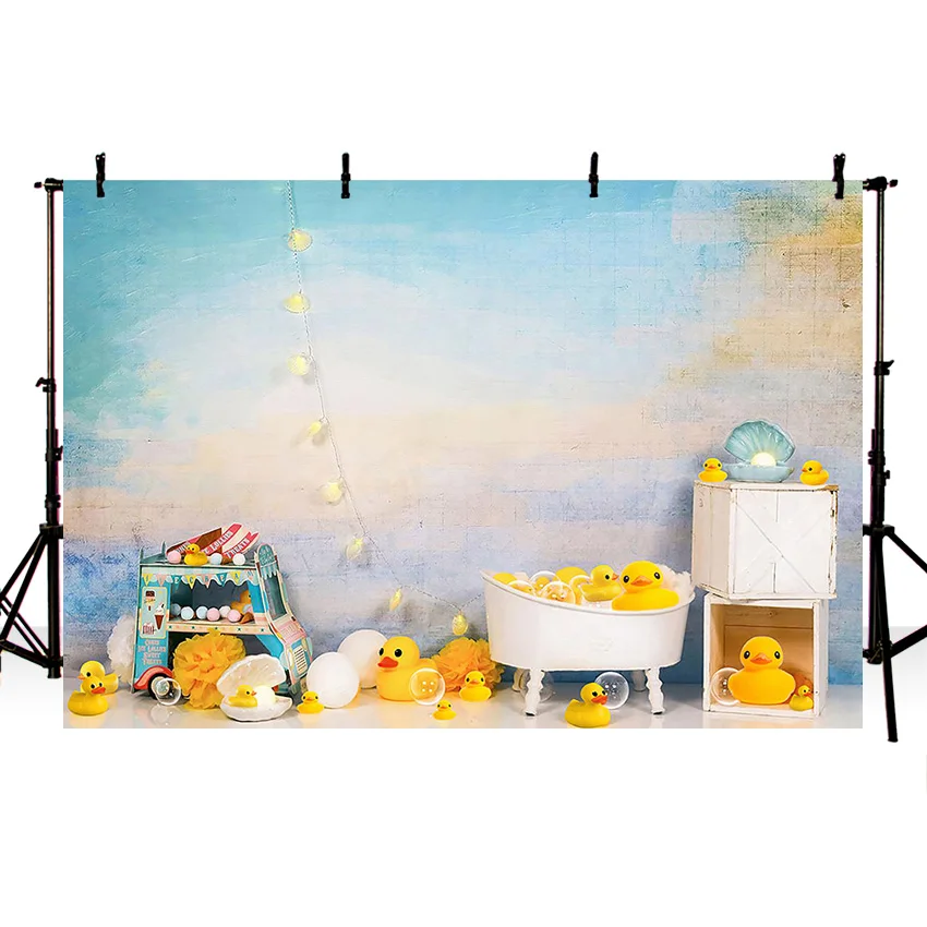 

Mehofond Little Yellow Duck Bubble Background Blue Gradient Wall Newborn Baby Bday Party Decorations Backdrop Photozone Studio