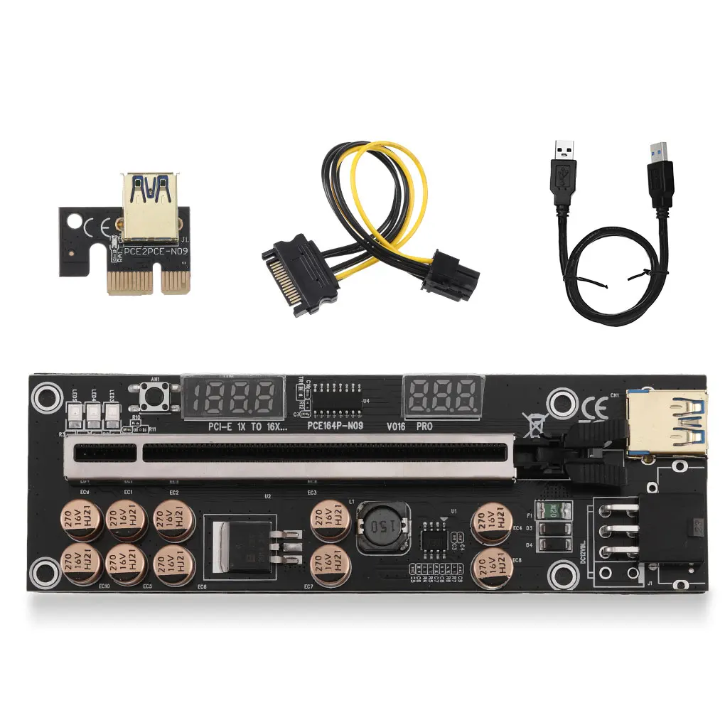 

PCI-E 1X to 16X Adapter Card 10 Capacitor 6pin Power Port PCI-Express Extender with USB Cable Motherboard Accessory