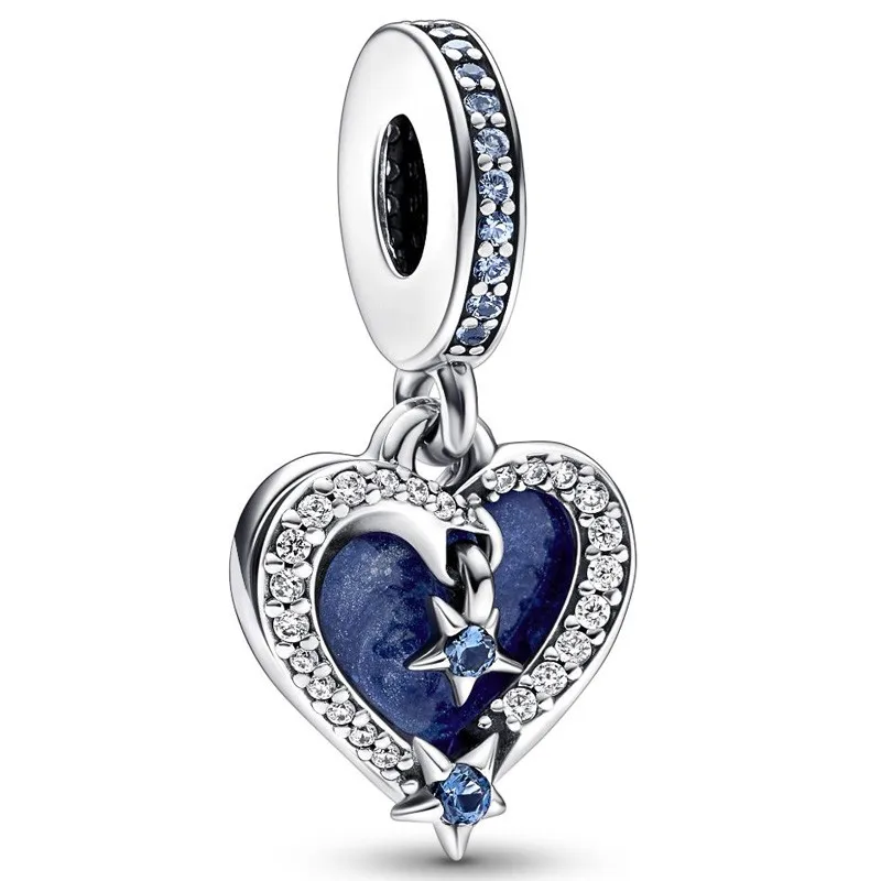 

Authentic 925 Sterling Silver Moments Celestial Shooting Star Heart Double Charm Fit Women Pandora Bracelet & Necklace