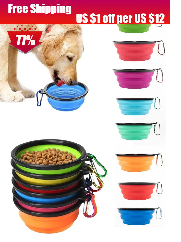 

350ML Pet Bowl Dogs Cat Water Bowls Foldable Silicone Travel Bowl Food Container Walking Portable Small Medium Pet Accessories
