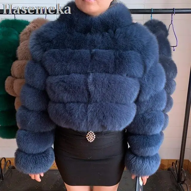 Natural Short Real Fox Fur Coat For Women With Stand Collar Winter Thick Warm Genuine Fox Jacket High Quality Solid Fur Overcoat