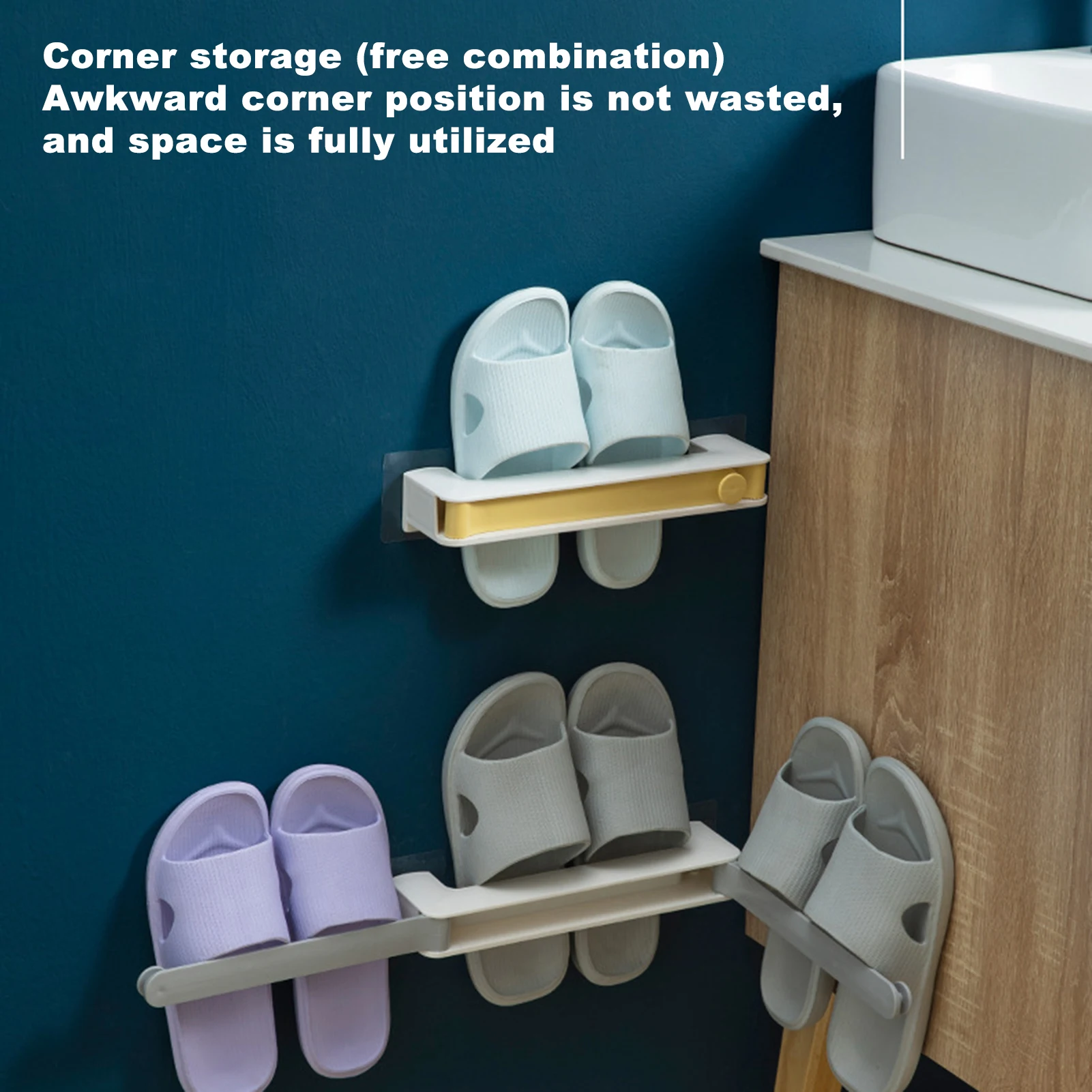 

Wall Mounted Bathroom Shoe Rack Punch-Free Drain Shelf WC Hanging Slippers Towel Shelf Door Back Storage Home Organizer Supplies