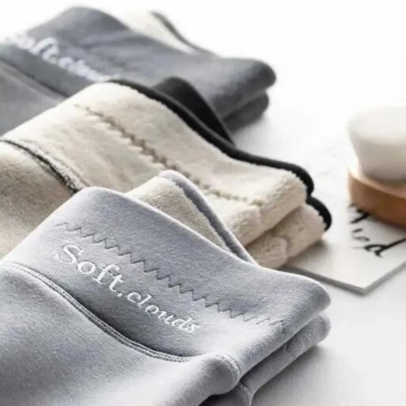 High Waist Plush Thickened Leggings Warm Bottomed Cotton Trousers Casual Warm Winter Solid Pants Soft Clouds Fleece Leggings