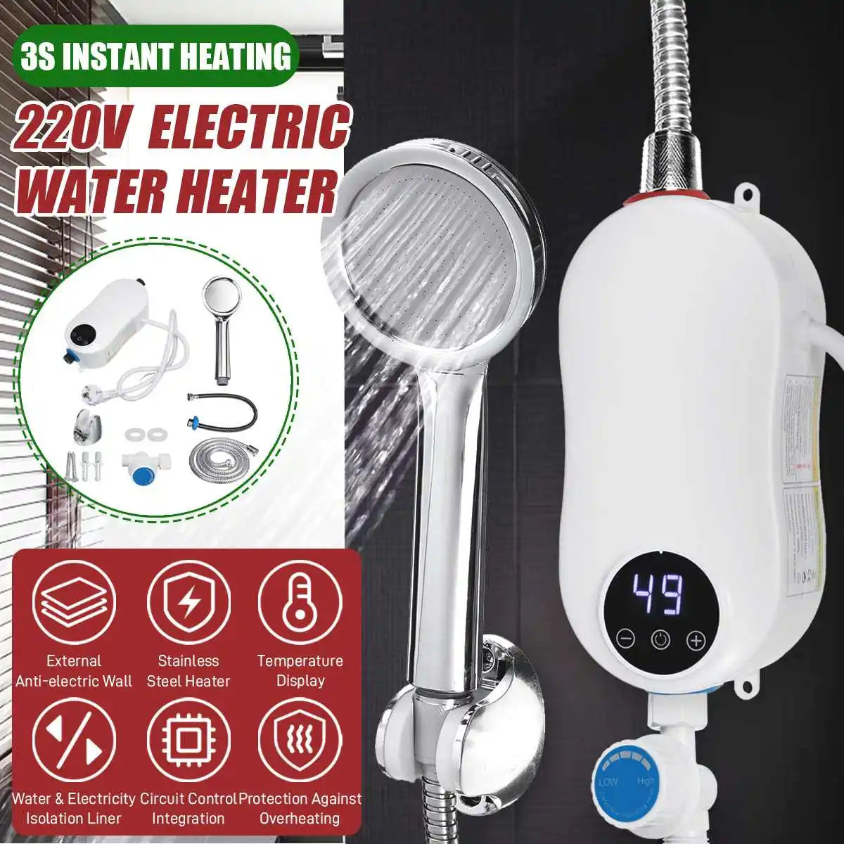 

220V 5500W Instant Heating Electric Hot Kitchen Electric Faucet Water Heater Hot Water System Shower Head Tap Bathroom kitchen