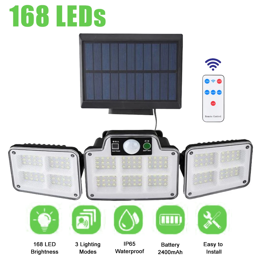 

3.7V Solar LED Lights 168/228 LEDs Motion Sensor Wall Lamp with 3 Modes Waterproof Garden Street Yard Light