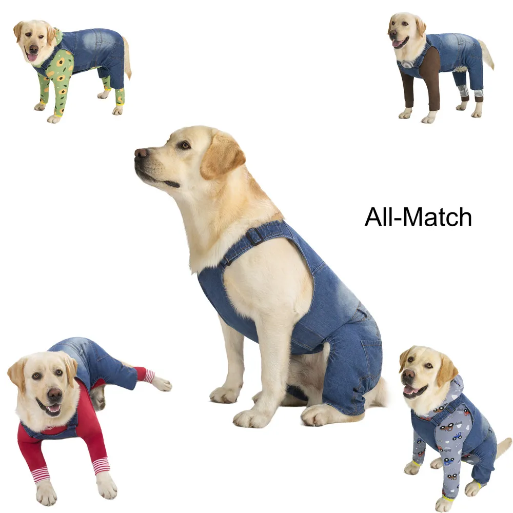 

Pet Costume 4 Legs Dog Denim overalls Jumpsuit Sweatshirt Labrador Golden Retriever Soft Jacket Pet Clothes Pets Accessories