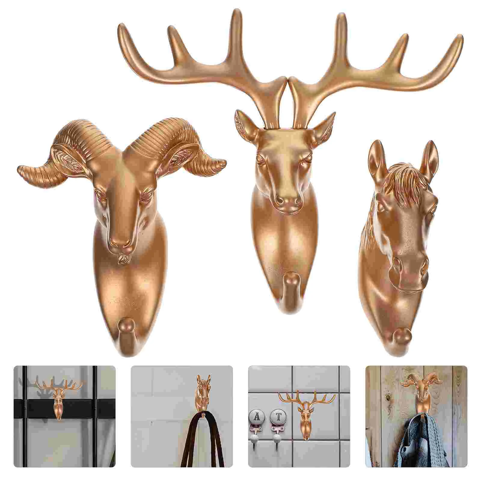 

3 Sets Bathroom Decoration Hook Coat Hat Hangers Wall Animal's Head Sticky Mounted Decorative Wild Animals Hooks Pvc Key