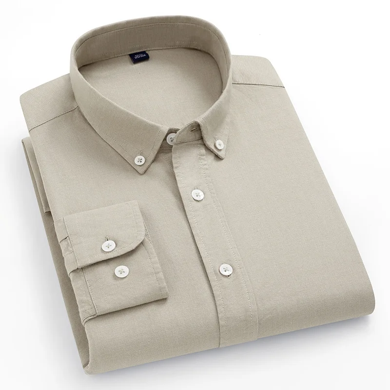 100% Cotton Solid No Pocket Oxford Long Sleeve Casual Slim Fit Social Male Dress Blouse