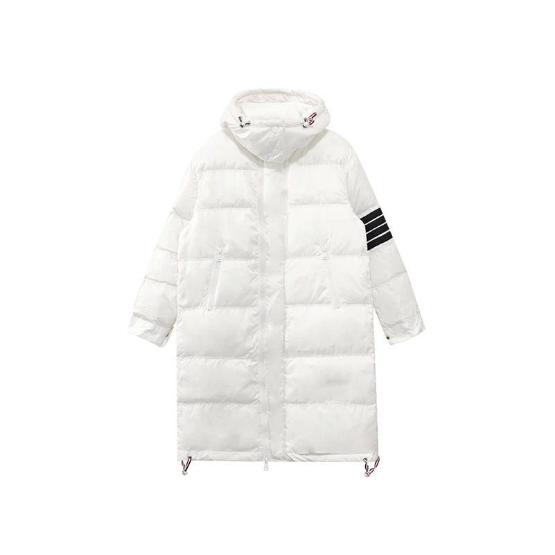 Winter Jacket Coat Classic White Striped Fashion Brand Design Down Jacket Hooded Men's Long Padded Parka TB Windbreaker